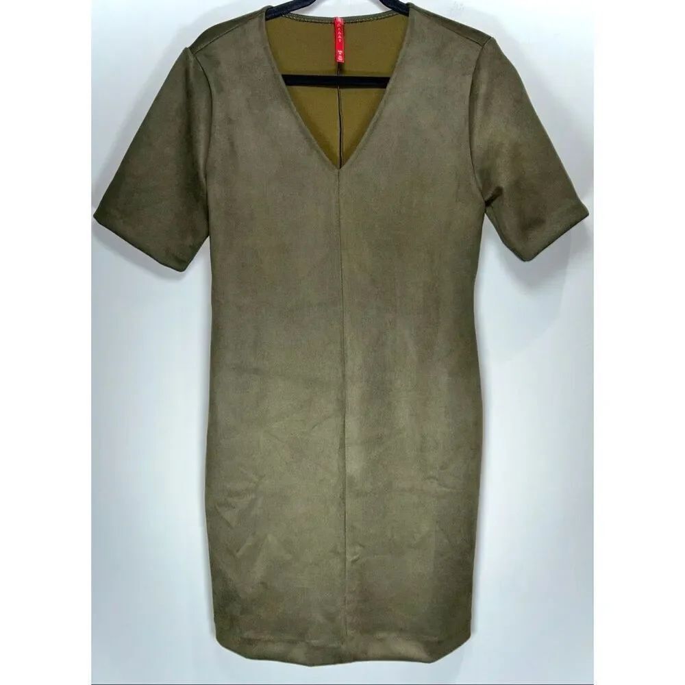 Spanx Faux Suede Column Dress in the color Utility Green size Medium